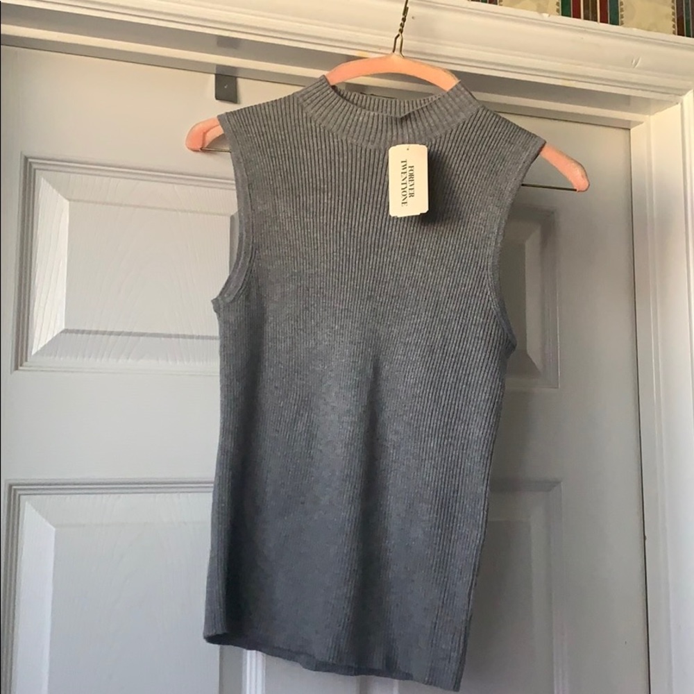 Gray Sleeveless Mock Turtleneck Sweater